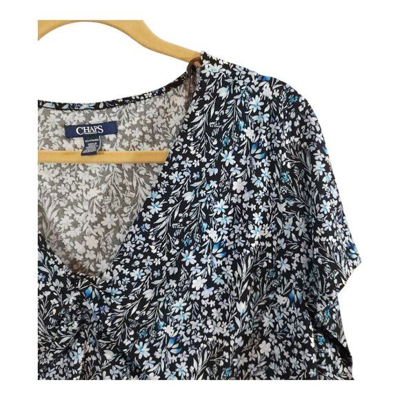 CHAPS Short Sleeve Floral Print Stretch Knit V-neck Top Casual Women's 2X - Picture 3 of 6